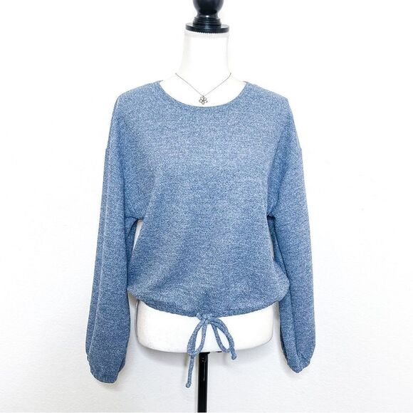 🍋 LOFT Outlet • Women’s Blue Knit Drawstring Hem Sweater w/Bishop Sleeves Sz M - Picture 1 of 8